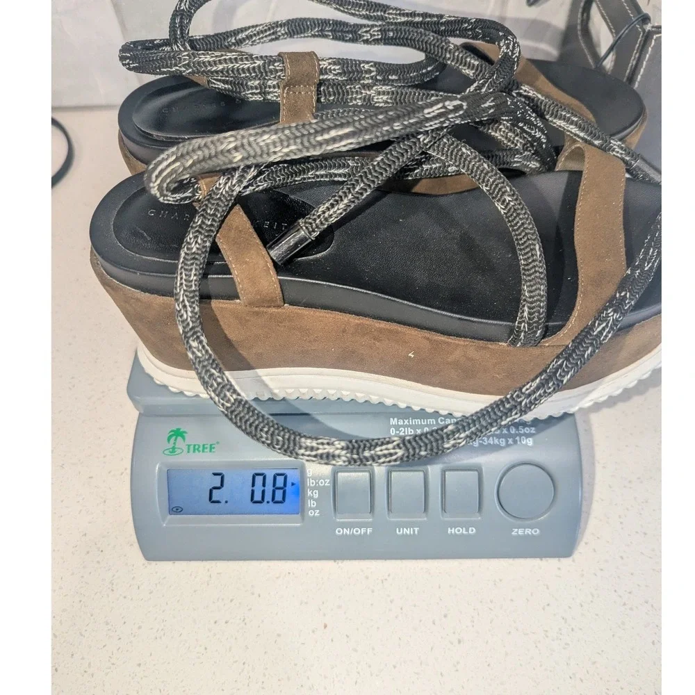 Charles & Keith Olive Brown Rope Lace Up Platform Wedge Sandals‎ Size 38